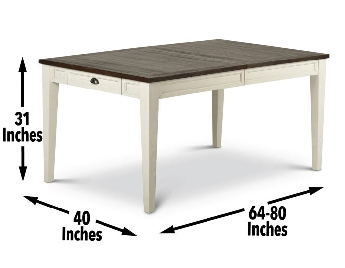 Cayla | 64-80 inch Table w/16″ Leaf – Dark Oak & White