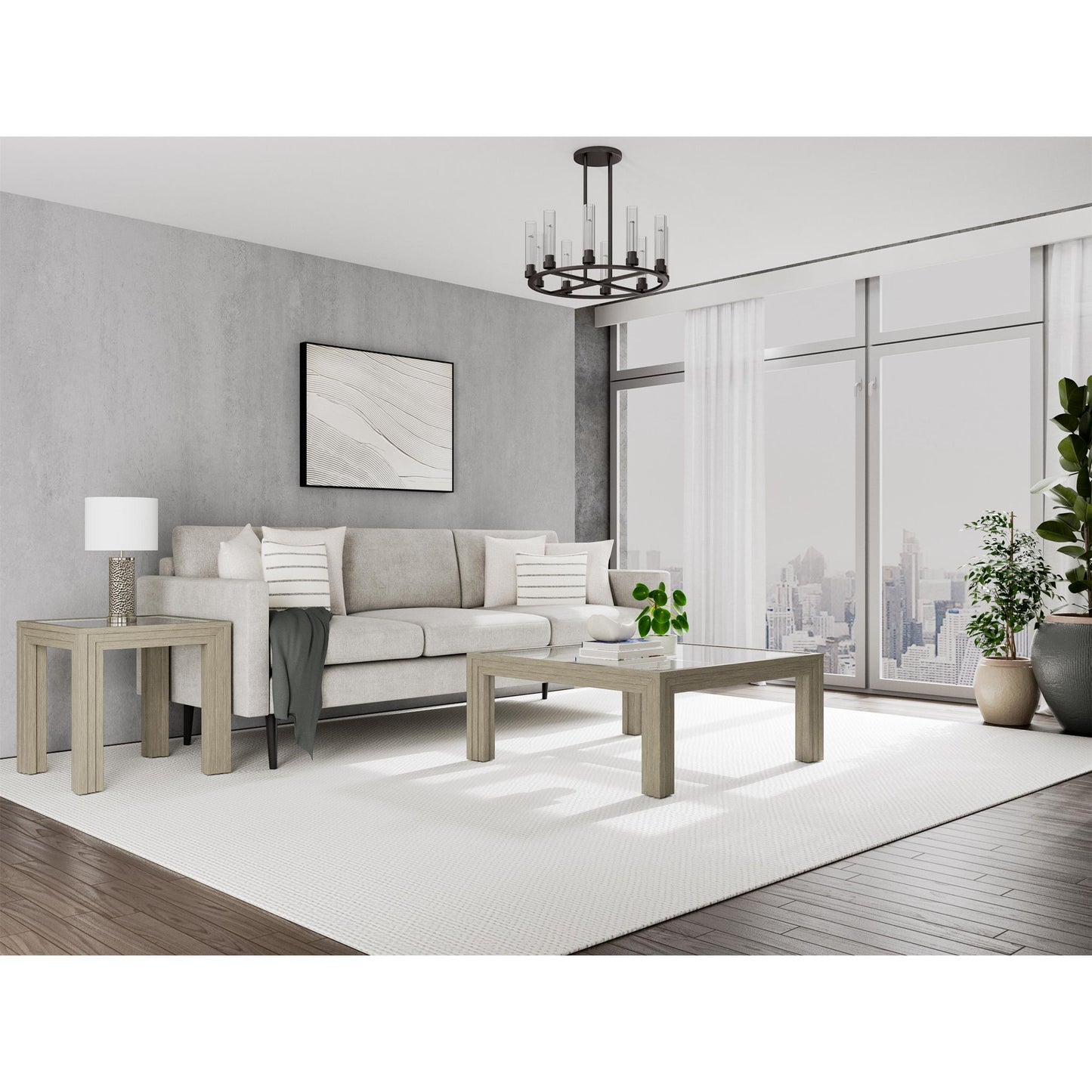 Wilde - Square Glass Top End Table - Light Brown