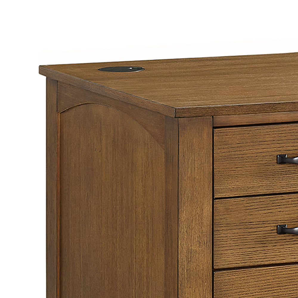 Portico - Double Pedestal Desk With Power / USB - Brown Oak