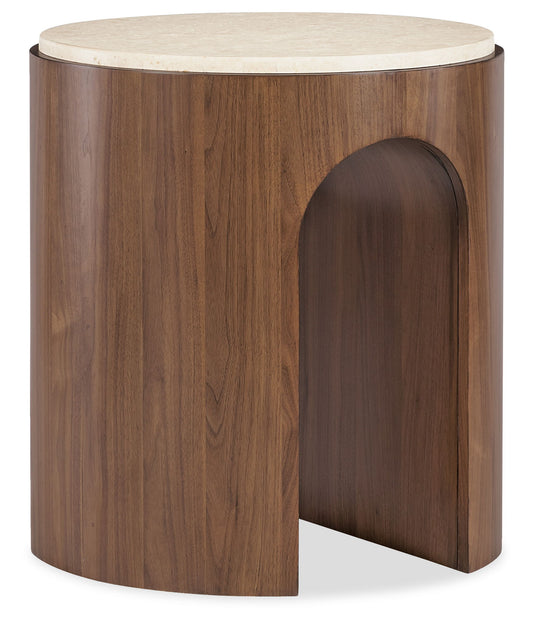 Eleana - Marble Top Round End Table - Medium Wood