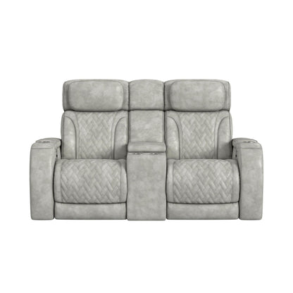 Prime Time - P3 Loveseat With Console, 7 Colors Led, Cup Holders And Wireless Charger Controller - Leather Gel Light Gray