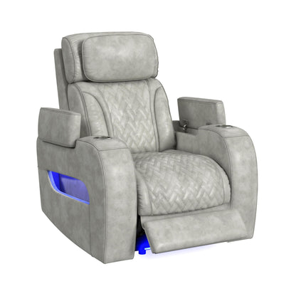 Prime Time - P3 Recliner With 7 Colors Led, Cup Holders And Wireless Charger Controller - Leather Gel Light Gray