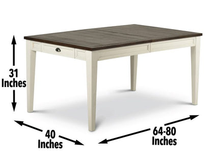 Cayla | 64-80 inch Table w/16″ Leaf – Dark Oak & White