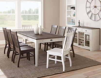 Cayla | 64-80 inch Table w/16″ Leaf – Dark Oak & White
