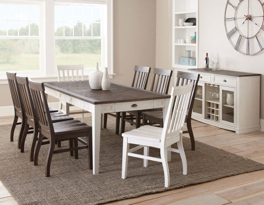 Cayla | 64-80 inch Table w/16″ Leaf – Dark Oak & White