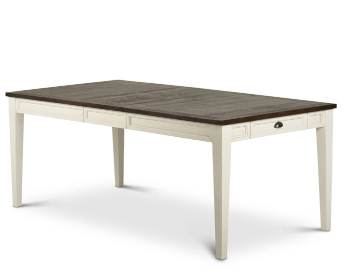 Cayla | 64-80 inch Table w/16″ Leaf – Dark Oak & White
