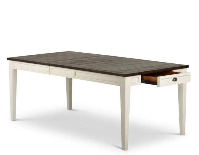 Cayla | 64-80 inch Table w/16″ Leaf – Dark Oak & White