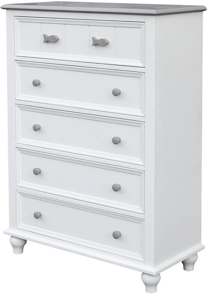 Fishtails Chest | 5 Drawer Two Tone White & Gray Coastal Chest