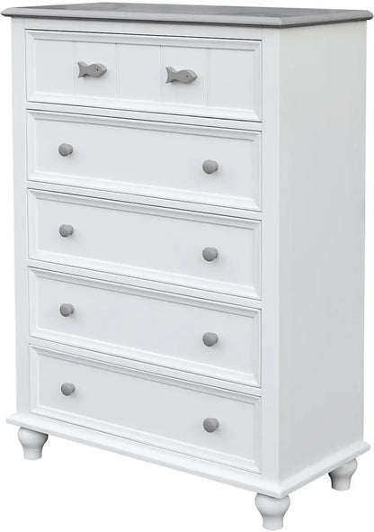 Fishtails Chest | 5 Drawer Two Tone White & Gray Coastal Chest