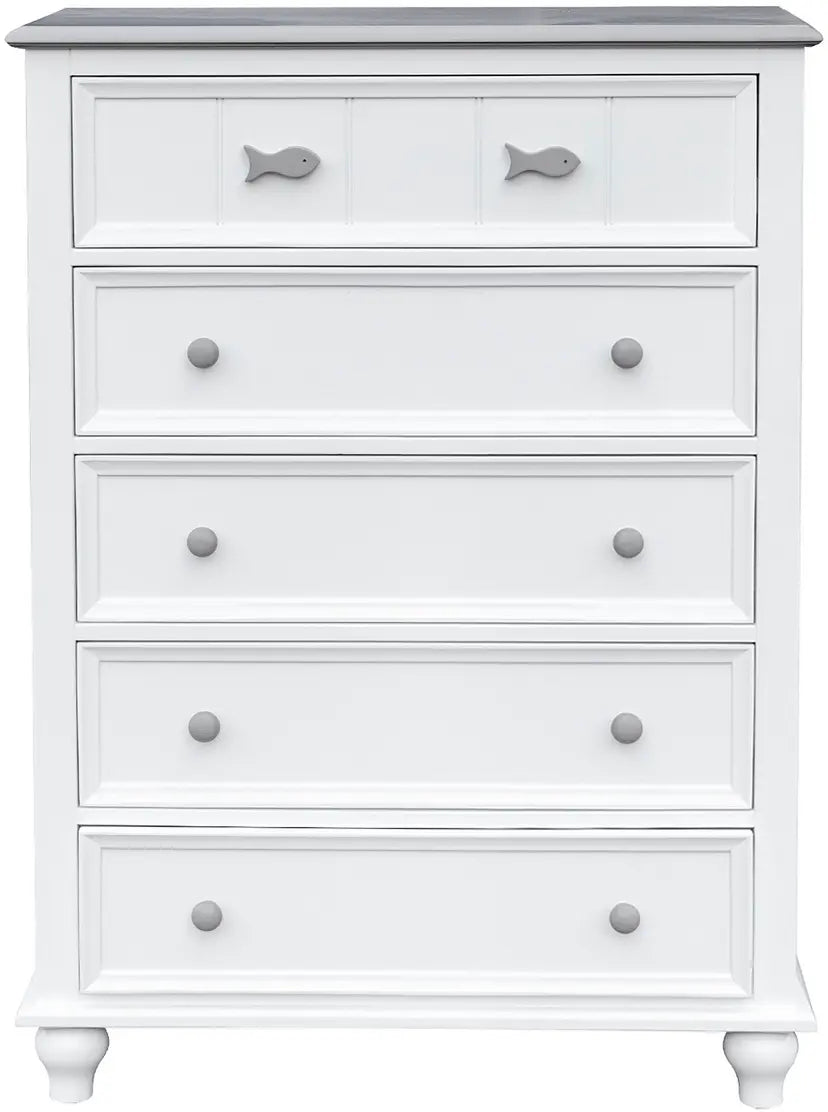 Fishtails Chest | 5 Drawer Two Tone White & Gray Coastal Chest