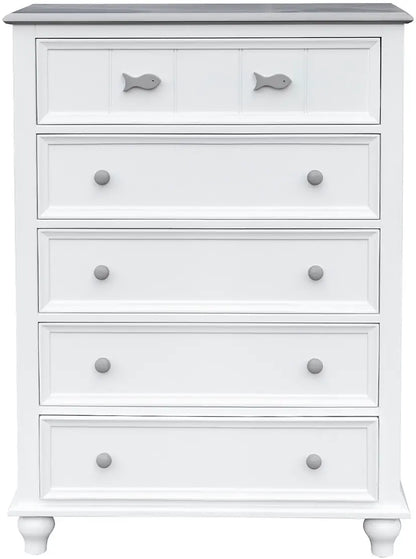 Fishtails Chest | 5 Drawer Two Tone White & Gray Coastal Chest