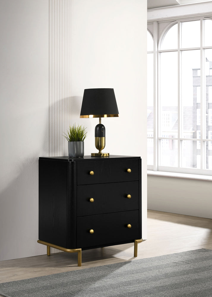 Arini | 3-Drawer Nightstand – Sand Wash or Black Finish | Coastal Contemporary Design