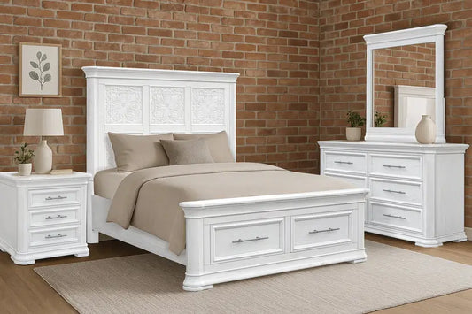 Savannah | King Bed with Storage Drawers – Coastal Distressed White