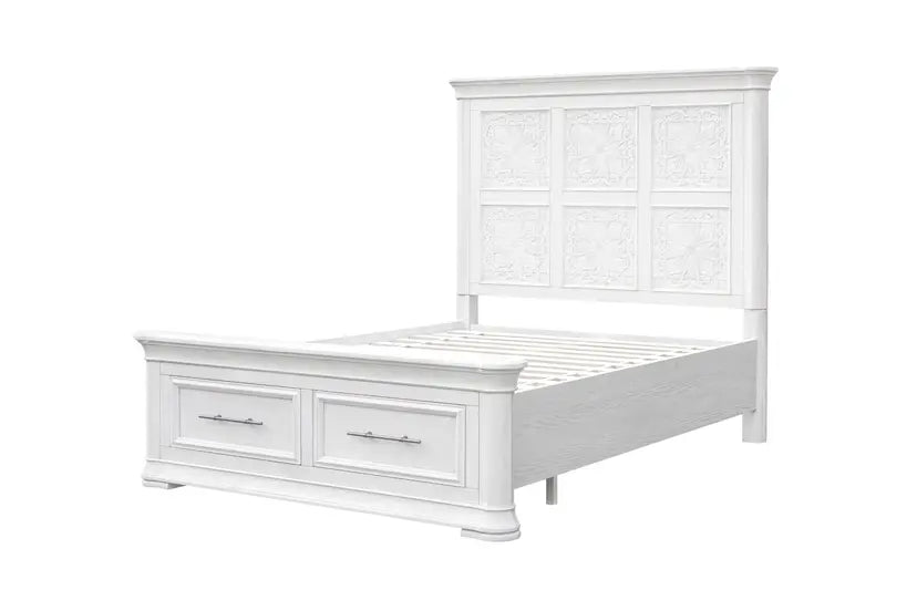 Savannah | Queen Bed with Storage Drawers – Coastal Distressed White