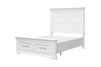 Savannah | Queen Bed with Storage Drawers – Coastal Distressed White