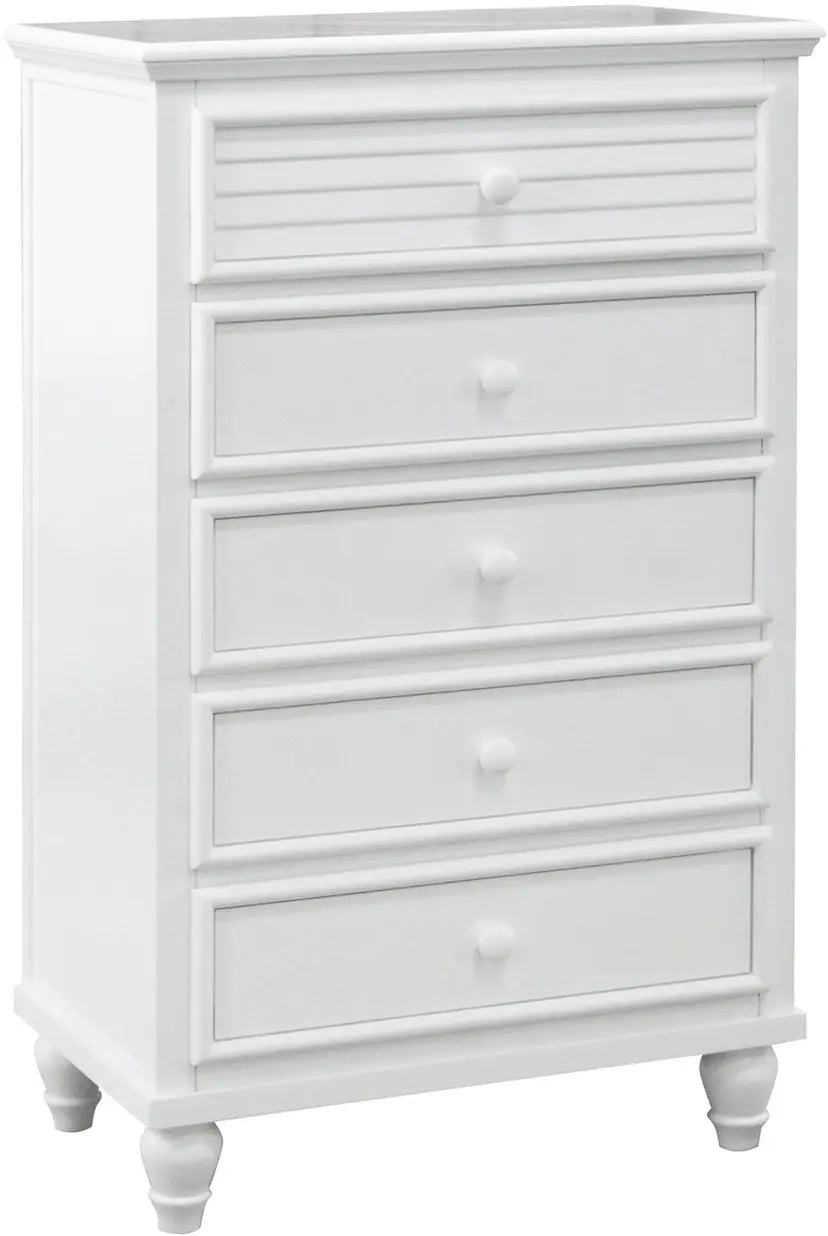 Sunset 5-Drawer Chest – White Coastal Bedroom Storage