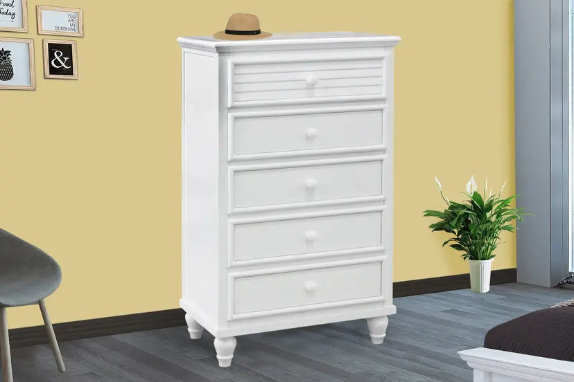 Sunset 5-Drawer Chest – White Coastal Bedroom Storage