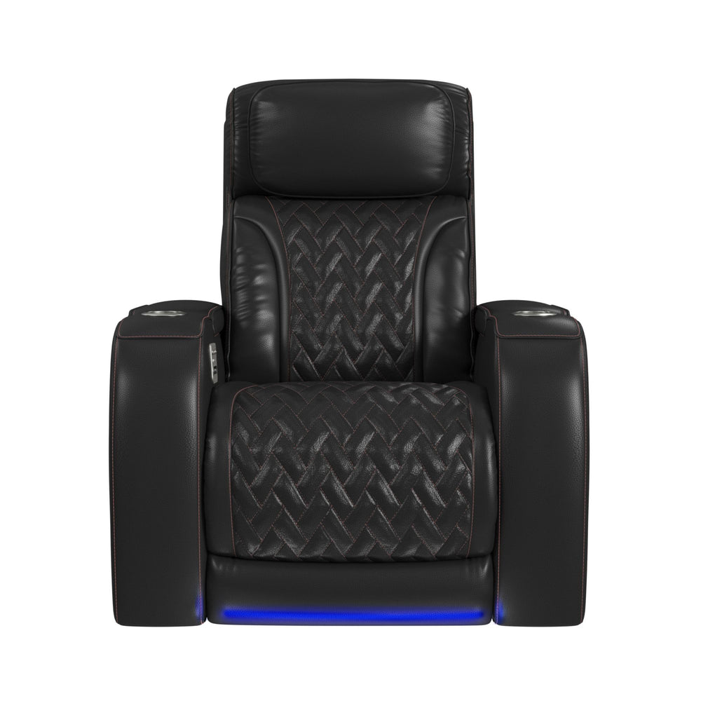 Prime Time - P3 Recliner With LED And Wireless Charger Pocket - Jett Black With Red Stitching