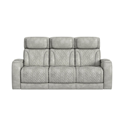 Prime Time - P3 Sofa With Ddt, 3.0 Table, 7 Colors (Led And Cup Holders), Reading Light, Vibration, Speaker, And Heat Massage - Leather Gel Light Gray