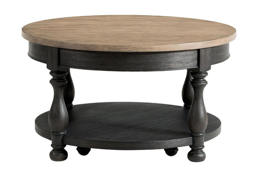 Barrington - 2 Tone Round Cocktail Table - Antique Oak / Matte Black