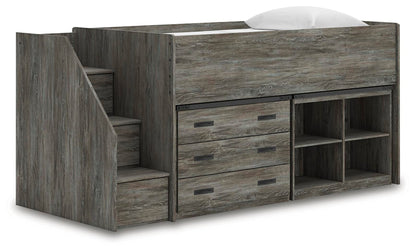 Frandern Twin Loft  Bed with Bookcase and Drawer Storage