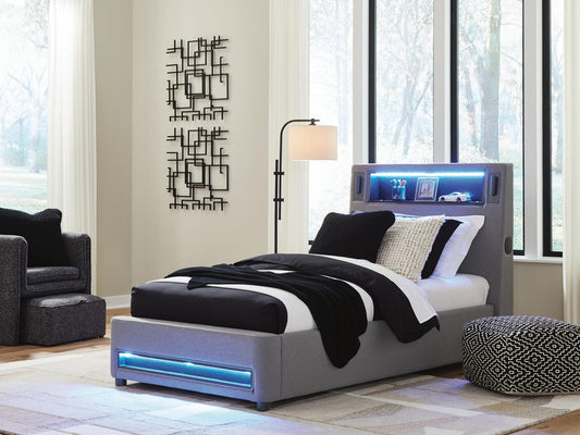 Verishaw Twin Upholstered Bed with Wireless Audio