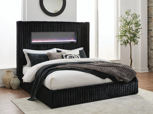 Tayleena Queen Upholstered Bed with Fireplace and Wireless Audio