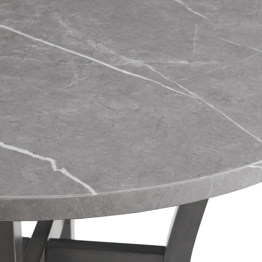 Ambridge - 5 Piece Round Dining Set With Faux Marble Top - Brushed Gray